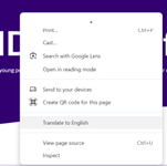 picture of someone clicking on translate to English option on menu